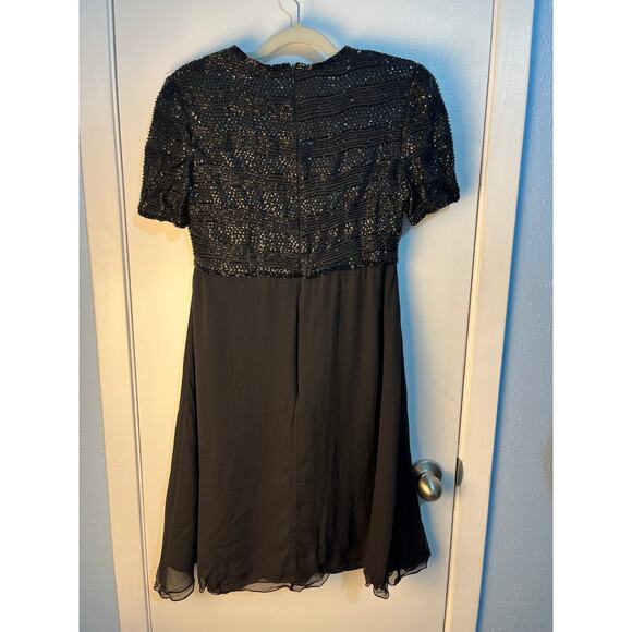 Talbots Formal Dress Small Black Silk Chiffon Beaded Bodice Cocktail Holidays - Picture 4 of 6